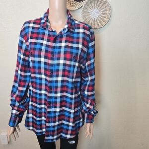 Express Womens Flannel Shirt Button Pockets Long Sleeve Collared Size Medium